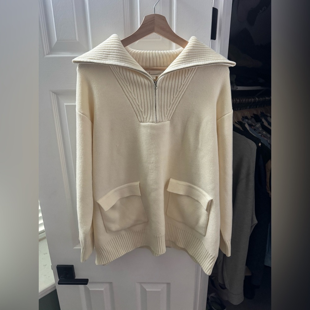 English Factory/Anthropologie Cream Knit Zip-Up Sweater